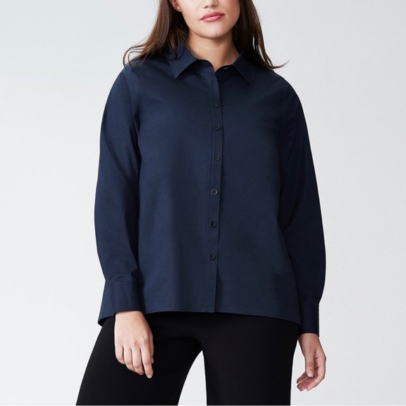 Universal Standard Tops - Universal Standard Women’s Navy Canna Hi-Low Collared Button Down Shirt